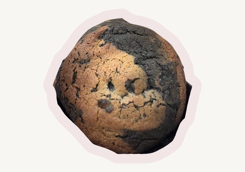 Black sesame mochi cookie with a marbled black sesame and golden crust